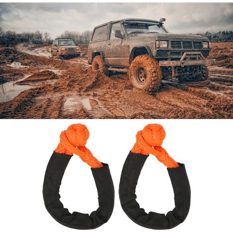 Une paire de cordes de sauvetage routières synthétiques à manille souple de 8 mm et 7 tonnes de résistance à la traction et de housses de protection pour élingues sont disponibles à la vente (orange). (1/5)