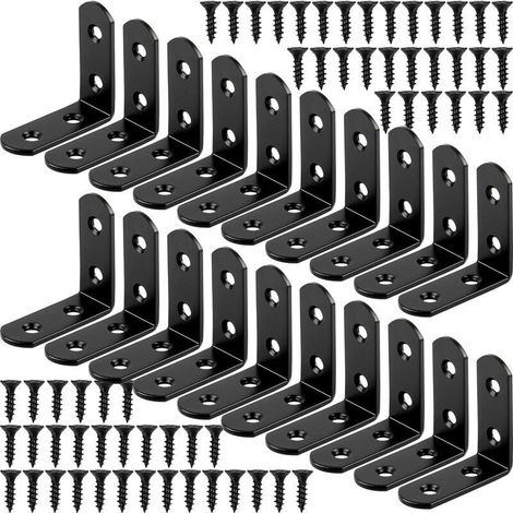 20 pièces de support de montage noir à angle droit support en forme de L support d'angle support métallique en acier inoxydable à 90 degrés 40x40mm (1/5)