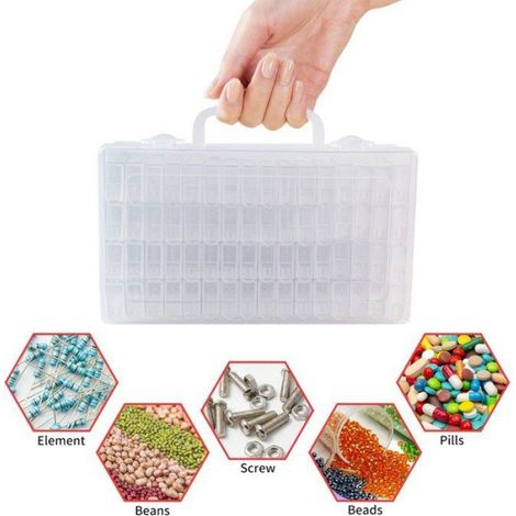 3X Boîte de Rangement de Peinture Diamant à 64 Grilles, Boîte de Rangement de Perles de Rocaille Portable, Conteneur en Plastique (1/5)