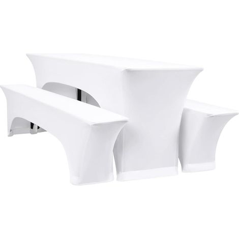 Bierzeltgarnitur Hussen 3er-Set Weiß, elastisch, 220x70cm Tisch, 25x50cm Bank (1/5)