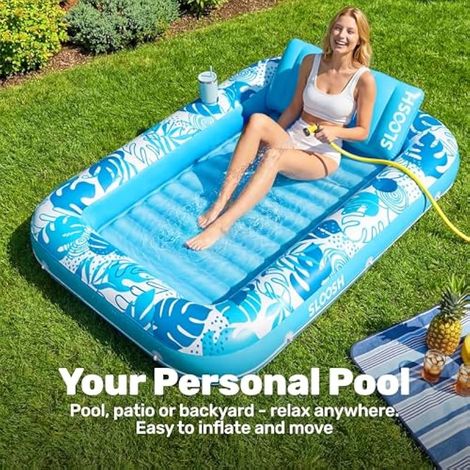 Matelas gonflable Sloosh 178 x 116 cm pour piscine, transat pour adultes, matelas gonflable pour piscine, divertissement estival, fête aquatique (Fleur violette) (1/4)