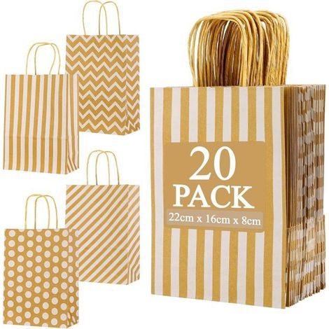 20 Sacs Cadeaux Kraft – 22x16x8cm, Anniversaire (1/4)