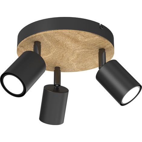Plafonnier 3 spots rond noir/bois GU10 Tulon Luminex