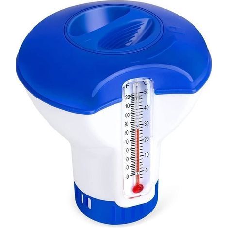Diffuseur Flottant Piscine - Distributeur de Chlore Flottant avec Thermomètre - Convient pour Piscines et Spas (1/4)
