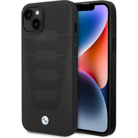 Étui BMW BMHCP14S22RPSK pour iPhone 14/15/13 6,1" noir/noir, motif sièges en cuir.
