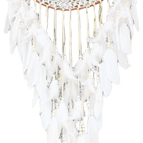Carillon éolien en plumes, attrape-rêves au crochet, de style européen et américain, idéal pour la maison, l'entrée, la décoration intérieure, ou comme toile de fond pour un mariage. Grand modèle beig (1/5)