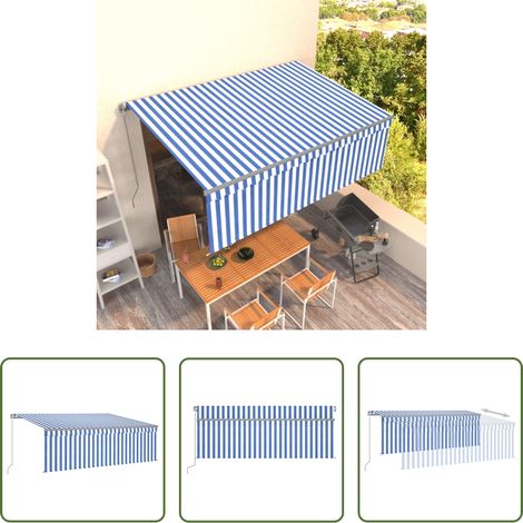 Markise Einziehbar - Markise Manuell Einziehbar mit Rollo 4x3 m Blau & Weiß (1/5)