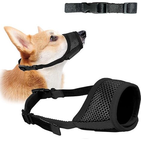 Muselière ajustable en tissu doux et respirant avec boucle pour chiens de très petite taille - Noire, idéale pour empêcher les morsures, les aboiements et les ingestions. (1/5)