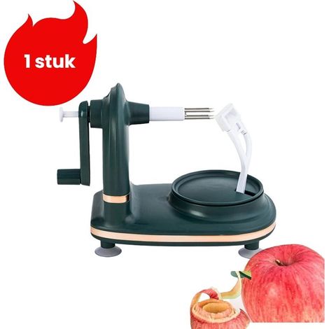 Multifunctional manual peeler for apples and other fruits with a practical blade for easy peeling and slicing, dark green color (1/5)