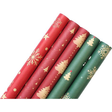 Papier D Emballage De Noel - 70 X 50 Cm - Motifs Arbre De Noel Flocons De Neige - Lot De 5 (1/5)