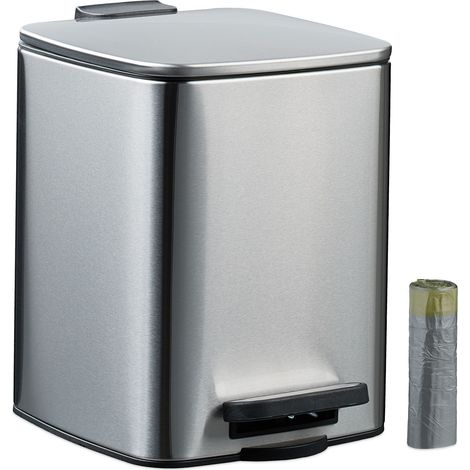 Relaxdays Pattumiera Bagno a Pedale 6 L, Cestino Interno Rimovibile, Coperchio Ammortizzato, Sacchetti Inclusi, Argento (1/5)