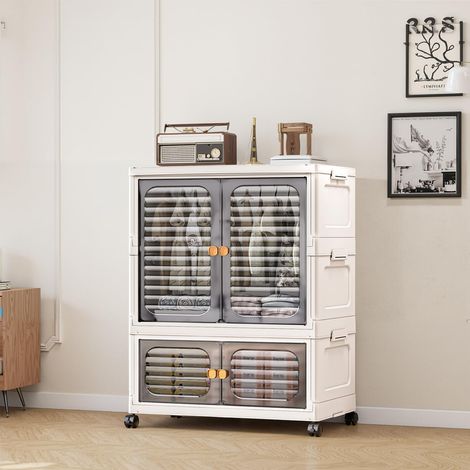 Stapelbare Aufbewahrungsboxen, Groß Kunststoff Aufbewahrungsbehälter mit Deckel und Aufhängestangen, Rollen Wardrobe Aufbewahrungsbehälter für Wohn Büro, 60 x 35 x 79cm, Grau (1/5)
