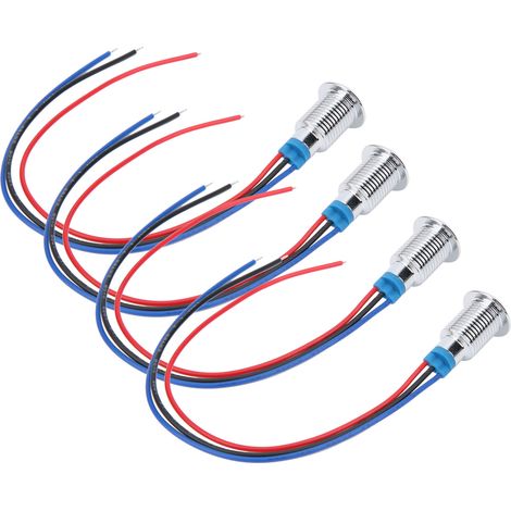 Quatre ensembles vendus ensemble, tous avec des voyants/clignotants LED bicolores étanches en métal de 10 mm, rouge et bleu 110-220 V. (1/5)