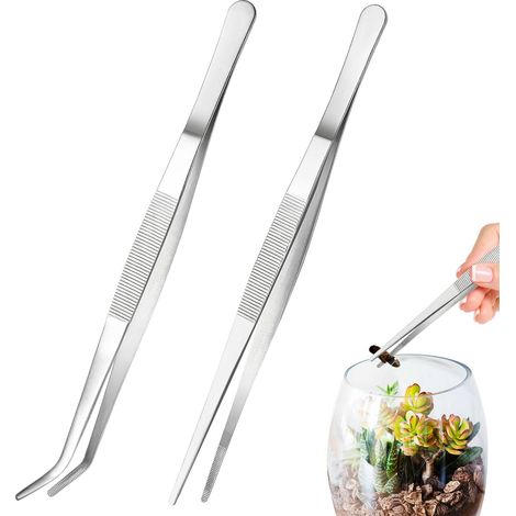 2 pièces Pince Cuisine INOX Pince Aquarium Longue Pince à Épiler Droite Incurvée Pincettes de Cuisine en Acier Inoxydable Pince du Chef Pince Barbecue (1/4)