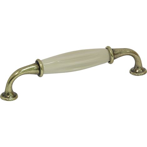 Poignée fixe en porcelaine sur zamac – Décor bronze/beige – Entraxe 128 mm – Hauteur 36 mm – Largeur 20 mm – Longueur 146 mm – Fosun