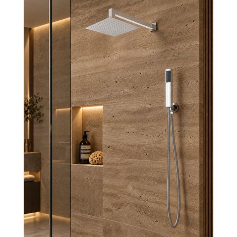 Kit soffione doccia 25x25 quadro con doccetta in acciaio cromo Karla (1/2)