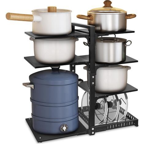 Organiseur de casseroles 6 + 1 niveaux réglables et robustes pour armoire, plusieurs modes d'utilisation, support de casseroles et poêles pour comptoir de cuisine et armoire (1/5)