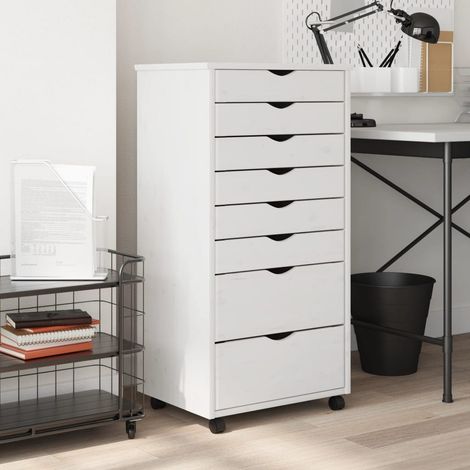 Armoire de rangement,Armoire roulante avec tiroirs MOSS blanc bois de pin solide CFW88996 (1/5)