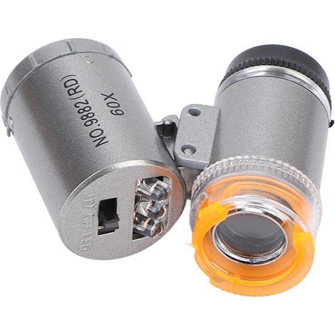 Microscope de poche, grossissement 60x, 2 LED, 1 lampe UV, large gamme d'applications, matériau ABS et acrylique résistant, microscope portable (1/5)
