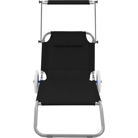 Maison Exclusive - Tumbona plegable con toldo y ruedas acero negr (1/5)