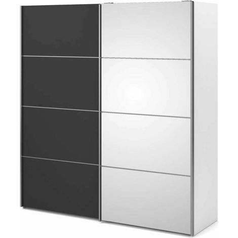 Dmora - Guardaroba 2 ante Blandina, Mobile camera da letto, Cabina armadio portabiti, Armadio appendiabiti, 182x64 h202 cm, Bianco e Grigio