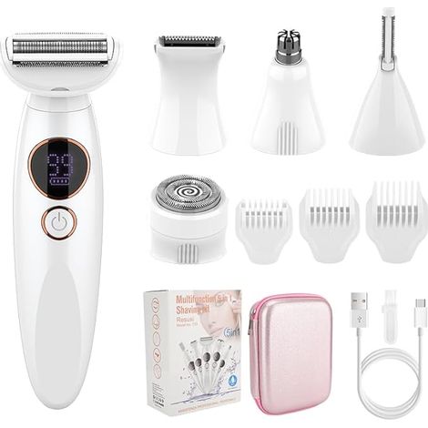 Women's Electric Shaver, 5 in 1 Multifunctional Hair Removal and Grooming, 5 Accessories (Body/Face/Eyebrows/Nose/Ears), Electric Shaver with LED Display (1/5)