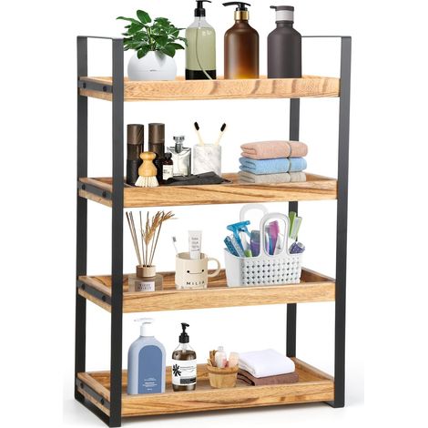 Étagère de salle de bain à 4 niveaux, étagère en bois avec structure en  Petite étagère de salle de bain en bois résistante à l'humidité - Étagère à épices multifonction - Organiseur de bureau pour (1/5)