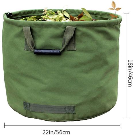 Sac de jardin en toile canvas, poubelle de jardin pliable autoportante pour feuilles mortes et déchets verts, bac de collecte réutilisable avec poignées en caoutchouc renforcées, diamètre 56cm hauteur (1/5)