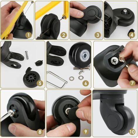 Satz mit 4 schwenkbaren Gummirädern, 45 mm – Kofferkompatibel – Schnelle Montage mit beiliegendem Zubehör – Leichtgängige und leise Bewegung (1/4)