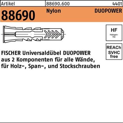 Dübel R 88690 DUOPOWER 12x 60 Nylon 25 Stück FISCHER