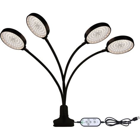 Lampe de croissance LED à spectre complet, lumière blanche, minuterie 4/8/12 h, 5 niveaux de luminosité, pince de fixation pour semis de plantes d'intérieur, lampe de croissance USB à col de cygne rég (1/2)