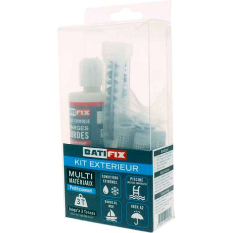 Kit scellement chimique Exterieur 165ML - 4 tamis 16X85 - 4 tiges filetées 8X110 Inox A2 - 4 écrous - 2 canules mélangeuses