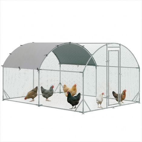 Poulailler 10,64 m² enclos acier galvanisé toit anti-UV 2,8 x (1/5)