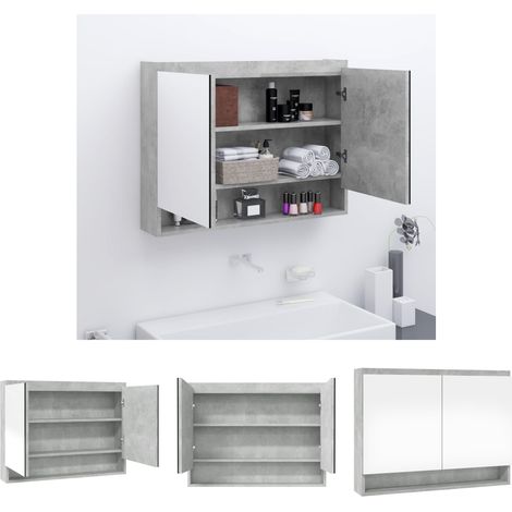 Spiegelschrank Betonfarbe - vidaXL Spiegelschrank fürs Bad 80x15x60 cm MDF Betongrau - Spiegelschrank mit USB (1/5)