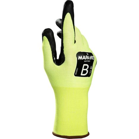 Gants de manutention Mapa KRYTECH 692 taille 9, Résistant aux coupures, 1 Paire, Jaune ( Prix pour Paquet de 12 Paires )