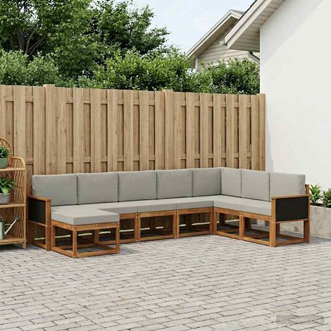 vidaXL Ensemble de canapés d'extérieur 8 pc Naturel et gris clair (1/5)