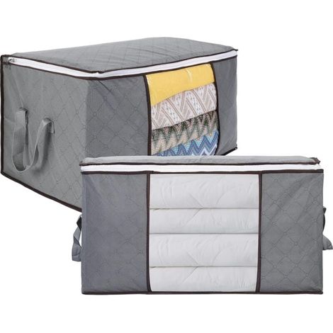 Sac de Rangement pour Vetement, 2PCS 90L Sac de Rangement pour Couette Pliables, Sac de Rangement Sous Lit avec Poignée Renforcée pour Literie Couvertures Oreillers Jouets Vestes, 60x4 (1/4)
