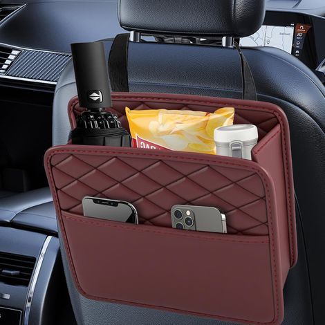 Organisateur de siège auto en cuir, protection de dossier, rangement étanche réglable. (1/5)