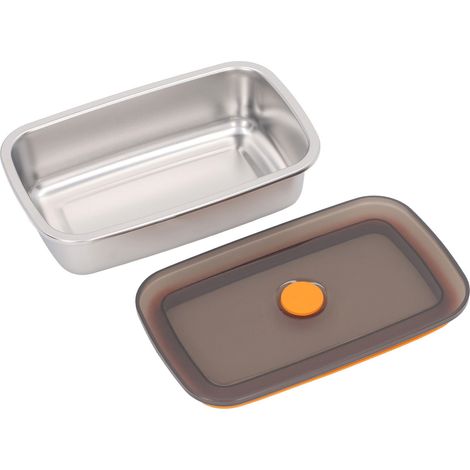 Boîte alimentaire avec couvercle, hermétique, en acier inoxydable 304 et PP, empilable, 600 ml, 19 x 11,6 x 5,3 cm, pour la préparation des aliments et la conservation des restes. (1/5)