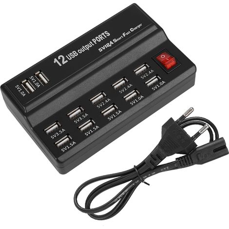 Station de Charge USB 12 Ports, Bloc d'Alimentation 5V 10A pour Maison et Voyage, Adaptateur Secteur UE (1/5)