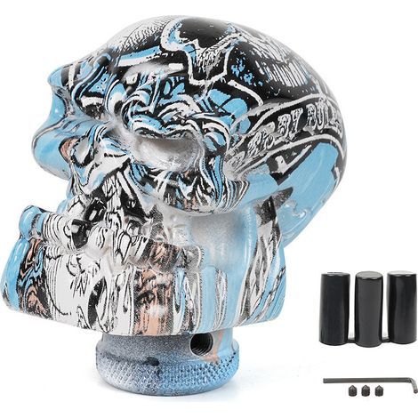 Pièces de personnalisation automobile, pommeau de levier de vitesse en résine avec tête de mort graffiti, levier de vitesse personnalisé, boule de levier de vitesse - bleu (1/4)