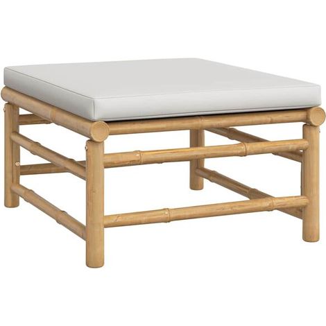 Tabouret de jardin avec coussin en bambou gris clair. (1/5)