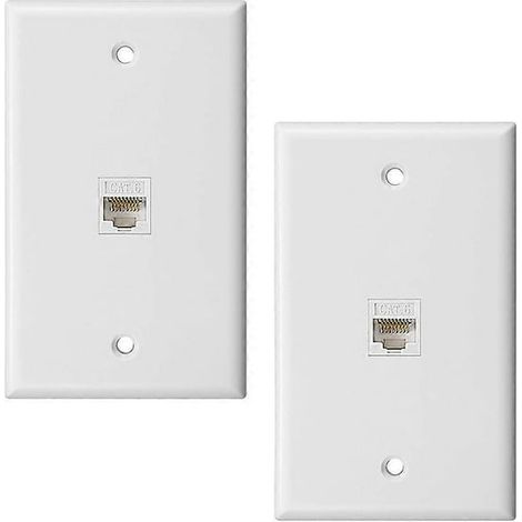 Lot de 2 Plaques murales Ethernet 1 port, prise murale RJ45 avec connecteur femelle, finition blanche, pour montage standard (1/2)