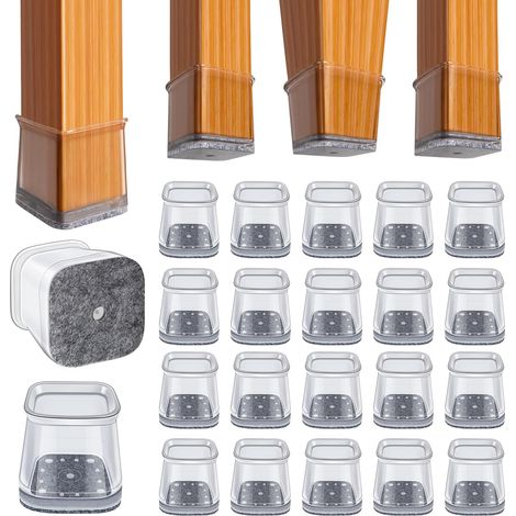 Lot de 20 coques de pied de chaise carrées en silicone : Protecteurs de meubles anti-dérapants, protection du sol et réduction du bruit, noir avec coussinet gris (1/5)