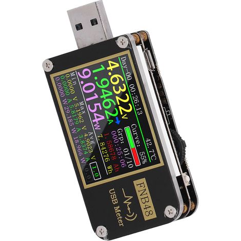 Voltmètre-ampèremètre USB numérique avec écran couleur et déclenchement PD, pour applications industrielles, avec Bluetooth. (1/5)