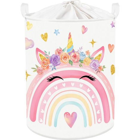 Panier Rangement Bébé Arc-en-ciel à Linge Sale Pliable Fille pour Vêtement Boite de Jouet Salle de Bain Chambre à Coucher 36x45 cm (1/5)