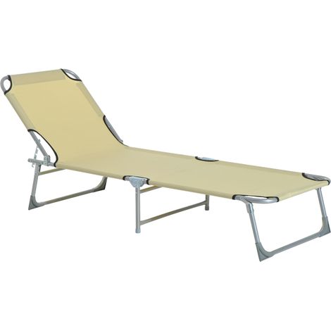 Outsunny Reclining Sun Lounger Chair Folding Camping Bed with 4-Position Adjustable Backrest, for Travel Indoor Outdoor Office Fishing, Beige (1/5)