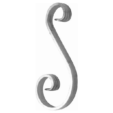 Volute en S Alu185x 80 - Plat 14x5 mm . Finition palmée  - DECO FER FORGE