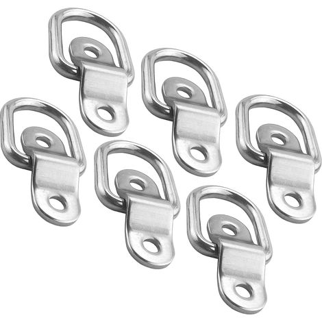 Lot de 6 anneaux d'arrimage en D, crochets robustes pour ancrer les charges, anneaux d'arrimage en acier inoxydable pour camion, remorque, bateau, contrôle de la cargaison et montage en (1/5)