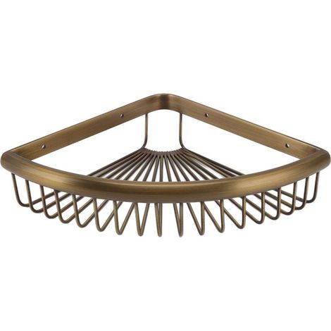 Étagère de rangement triangulaire d'angle en laiton vintage, pour douche et salle de bain, fixations incluses, pièce unique de rangement mural fonctionnel et décoratif (1/5)